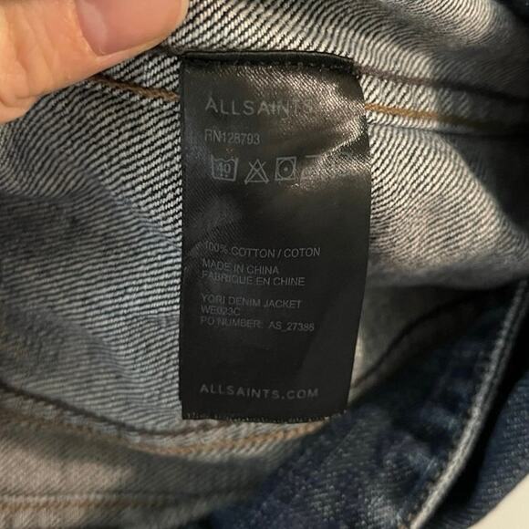 AllSaints Yori Denim Jacket Women’s Size 4 EUC Classic Blue Jean Jacket cropped - Picture 6 of 6